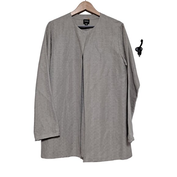 Eileen Fisher Silk Jacket Woman Size Small Linen Blend Gray Layerin Open Elegant - Picture 1 of 8